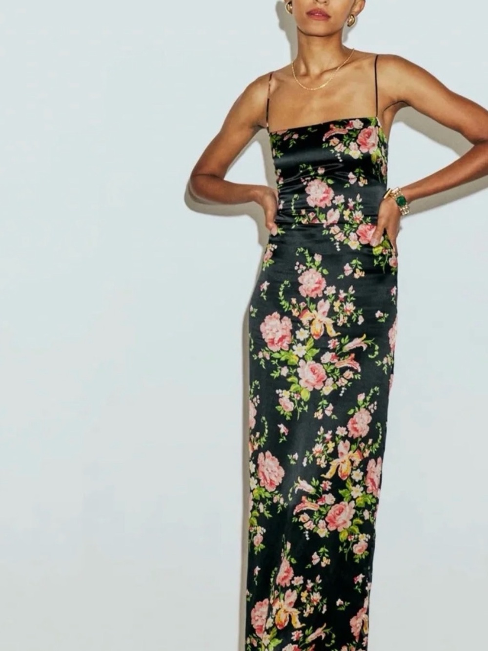 Reformation Frankie Floral 100% Silk Maxi Dress Black Size 10